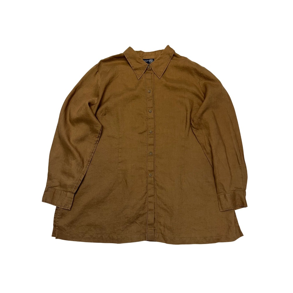 Venezia Brown 100% Linen Button Down Lagenlook Tunic Shirt Women's Size 22/24